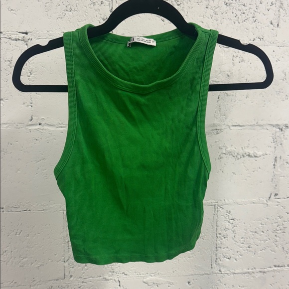 ZARA Green Ribbed Crop Top - Sleeveless - Size Large Crop Top - LIKE NEW - Picture 1 of 3